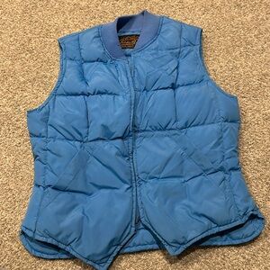 Eddie Bauer vintage puffer vest zipup, fleece lined pocket. Light blue women sm